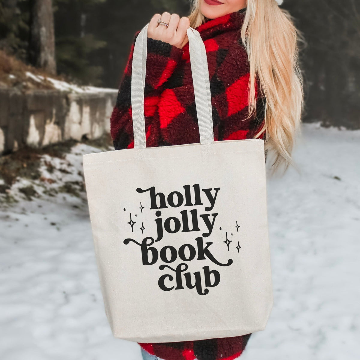 Holly Jolly Book Club Canvas Tote Bag - Starry Skies Austin