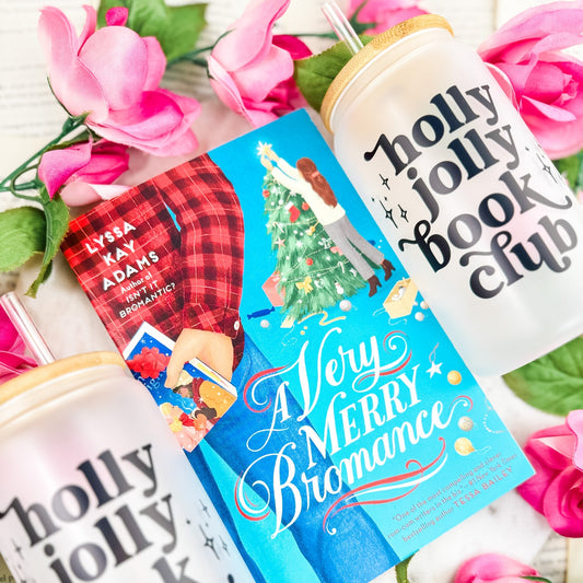 Holly Jolly Book Club Frosted Glass Cup with Bamboo Lid & Straw - Starry Skies Austin