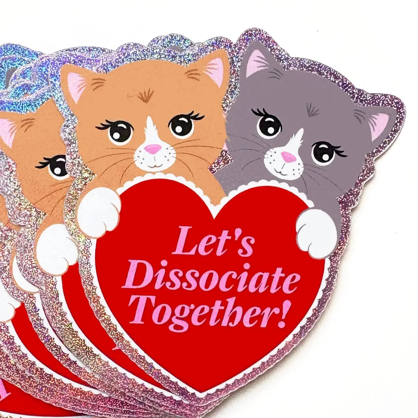 Holographic Glitter Kitten Heart Sticker - Let's Dissociate Together Kitties Heart Sticker - Starry Skies Austin