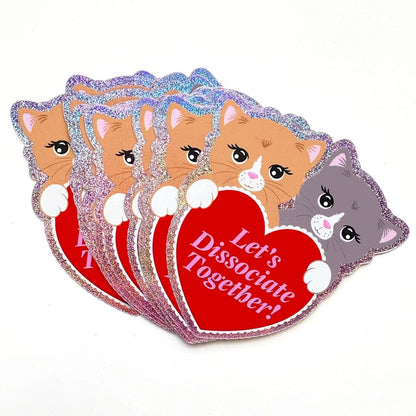 Holographic Glitter Kitten Heart Sticker - Let's Dissociate Together Kitties Heart Sticker - Starry Skies Austin
