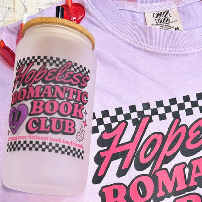 Hopeless Romantic Book Club Frosted Glass Cup with Bamboo Lid & Straw - Starry Skies Austin