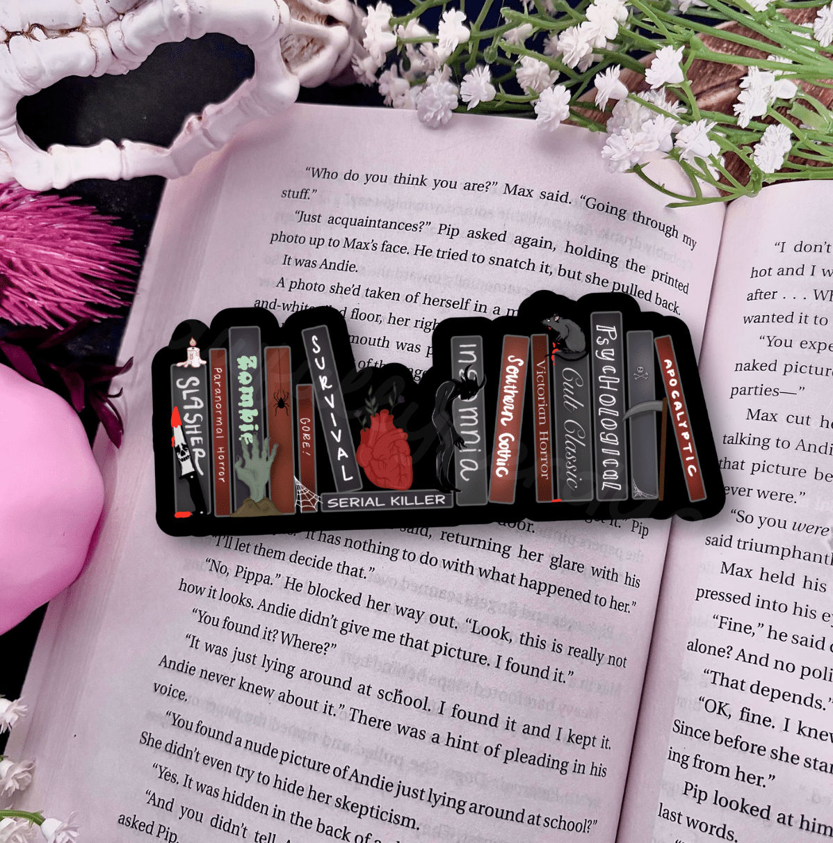 Horror Tropes Bookshelf Die-Cut Bookmark - Broken Glass Finish - Starry Skies Austin