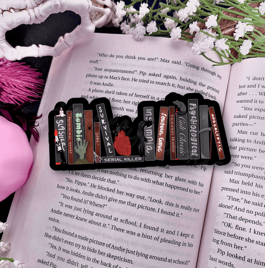 Horror Tropes Bookshelf Die-Cut Bookmark - Broken Glass Finish - Starry Skies Austin