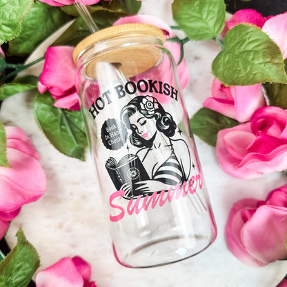 Hot Bookish Summer Clear Glass Cup with Bamboo Lid & Straw - Starry Skies Austin