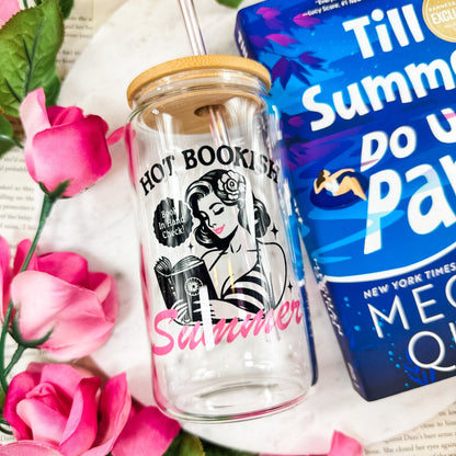 Hot Bookish Summer Clear Glass Cup with Bamboo Lid & Straw - Starry Skies Austin