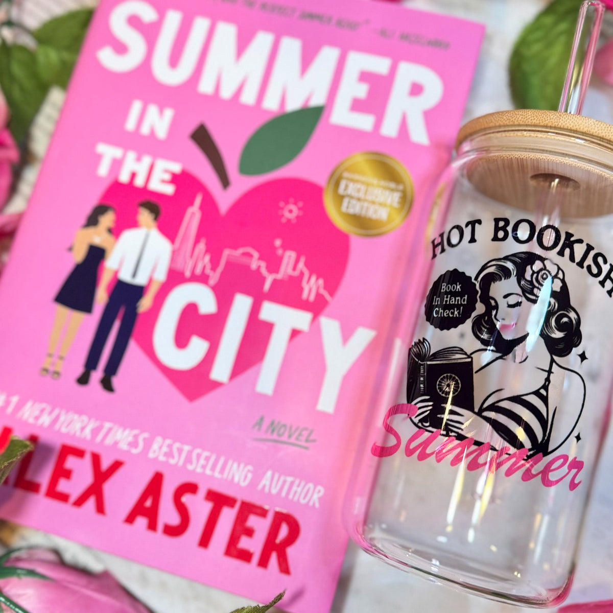 Hot Bookish Summer Clear Glass Cup with Bamboo Lid & Straw - Starry Skies Austin