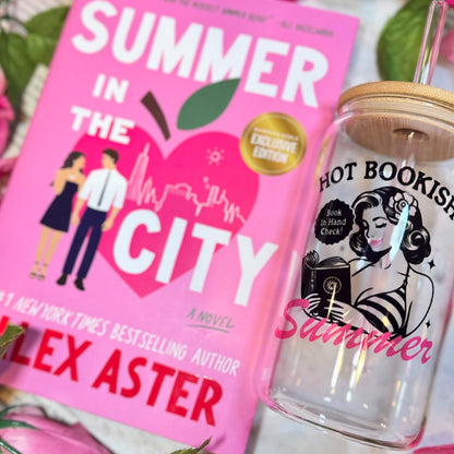 Hot Bookish Summer Clear Glass Cup with Bamboo Lid & Straw - Starry Skies Austin