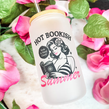 Hot Bookish Summer Frosted Glass Cup with Bamboo Lid & Straw - Starry Skies Austin