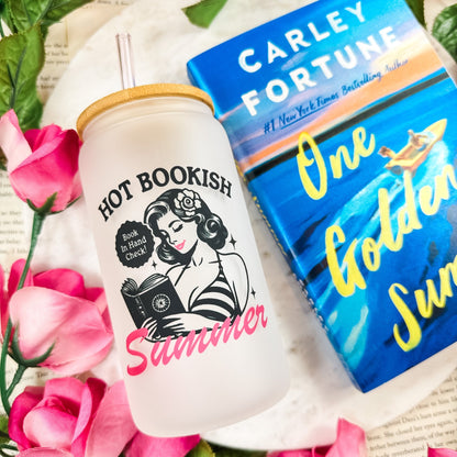 Hot Bookish Summer Frosted Glass Cup with Bamboo Lid & Straw - Starry Skies Austin