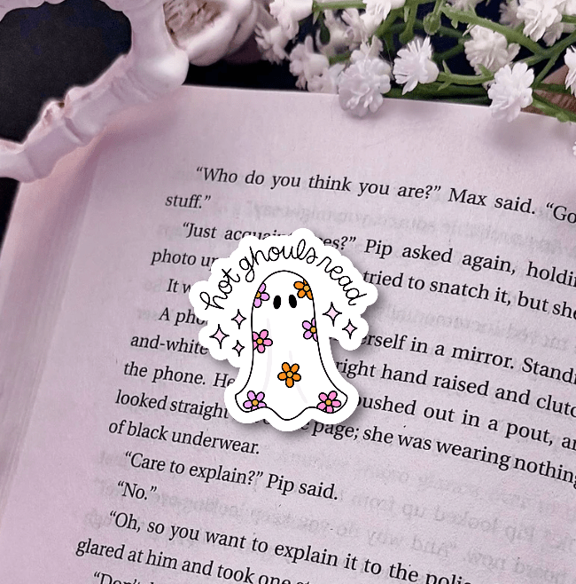 Hot Ghouls Read Ghost Star Sparkle Sticker - Starry Skies Austin