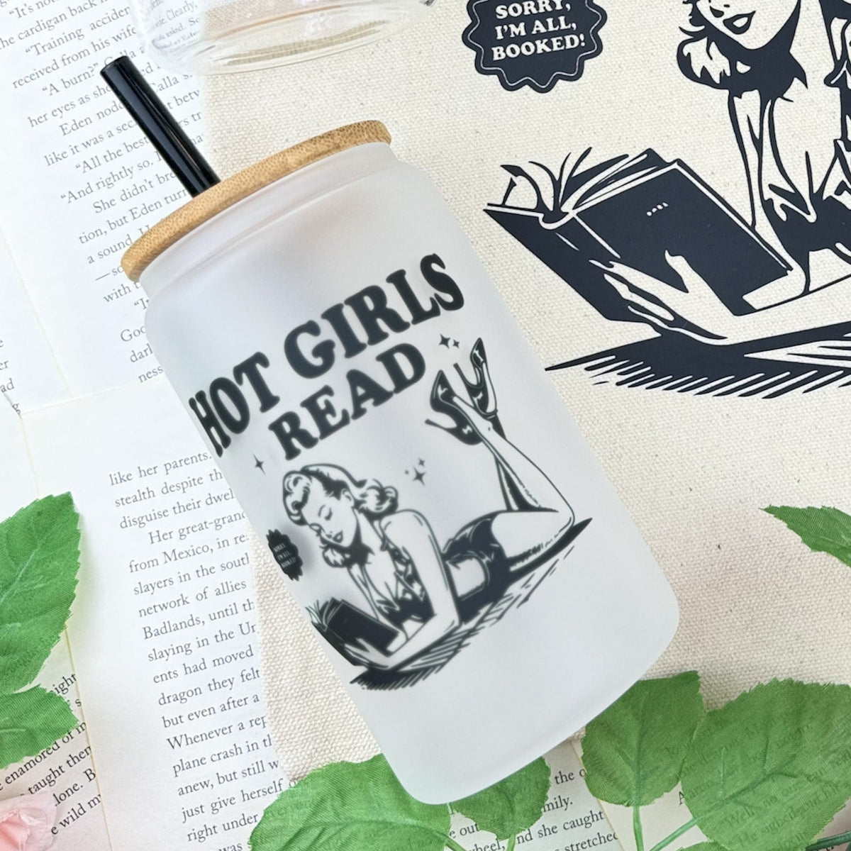 Hot Girls Read Glass Cup with Bamboo Lid & Straw - Starry Skies Austin