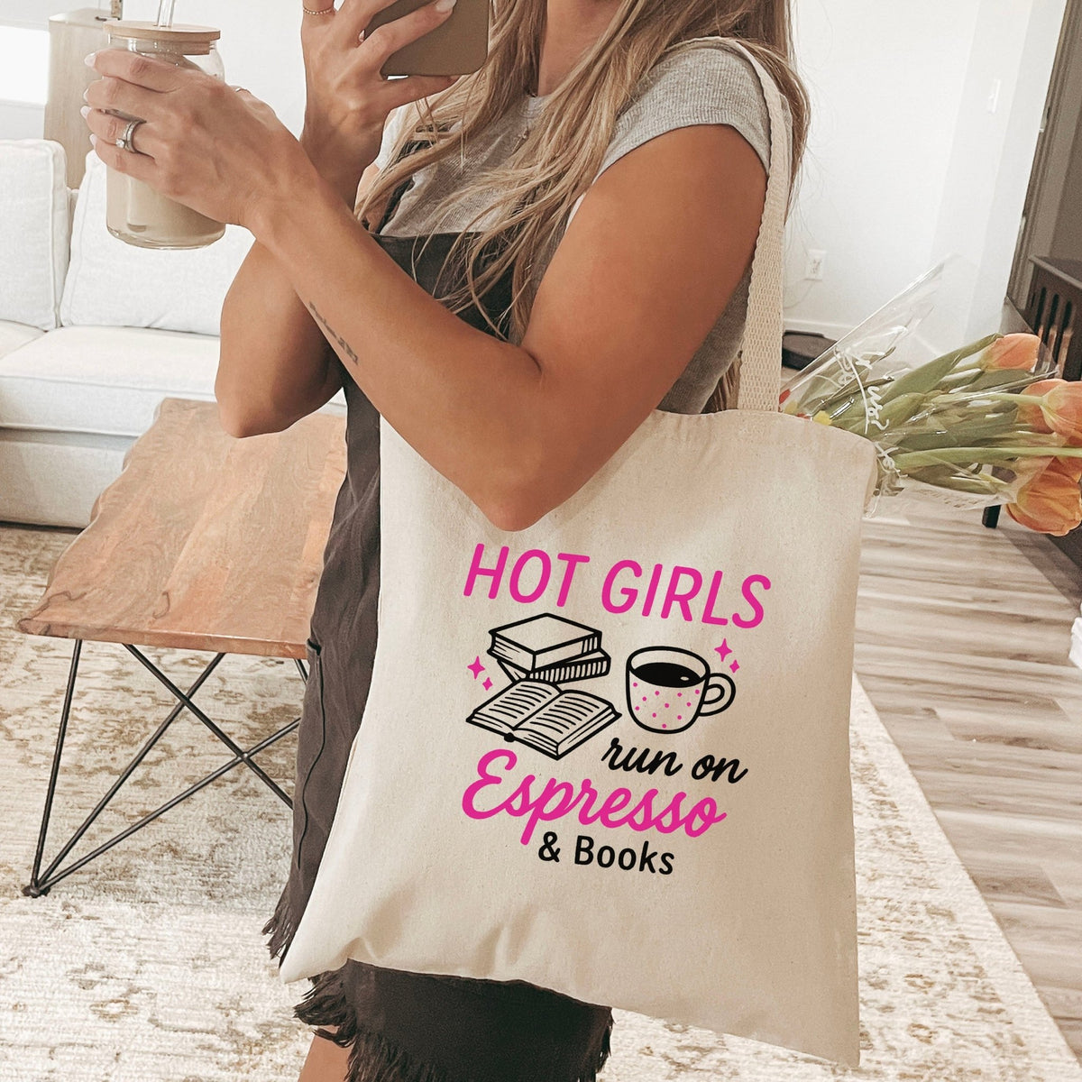 Hot Girls Run On Espresso And Books Canvas Tote Bag - Starry Skies Austin