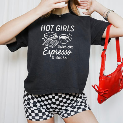 Hot Girls Run On Espresso And Books Heavyweight Comfort Colors Boxy Cropped Shirt - Starry Skies Austin