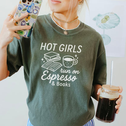 Hot Girls Run On Espresso And Books Heavyweight Comfort Colors Shirt - Starry Skies Austin