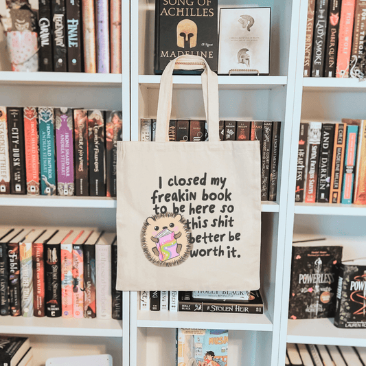 I Closed My Book to Be Here Hedgehog Sublimated Canvas Tote Bag - Starry Skies Austin
