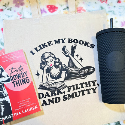 I Like My Books Dark, Filthy and Smutty Canvas Tote Bag - Starry Skies Austin