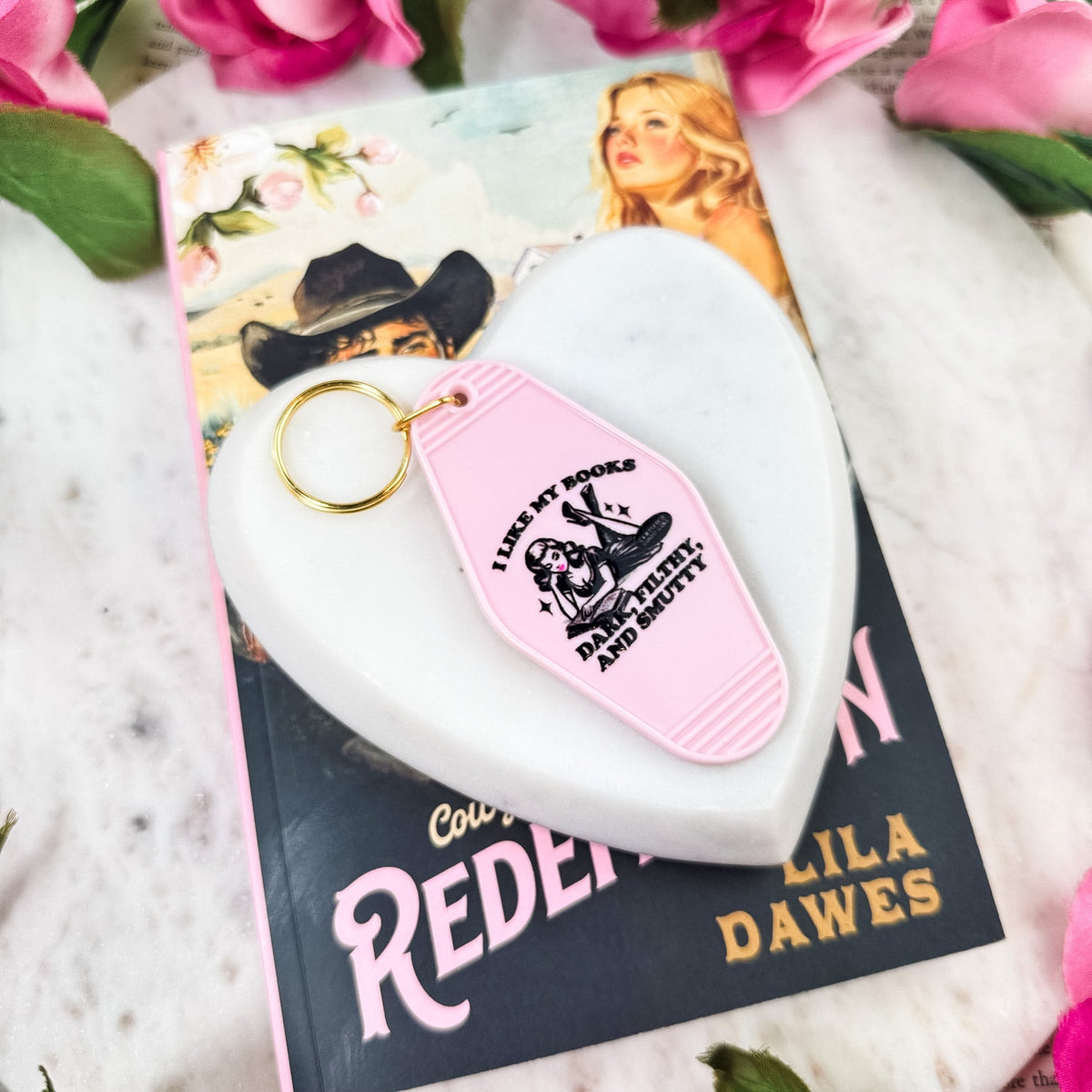 I Like My Books Dark Filthy and Smutty Retro Motel Keychain - Starry Skies Austin