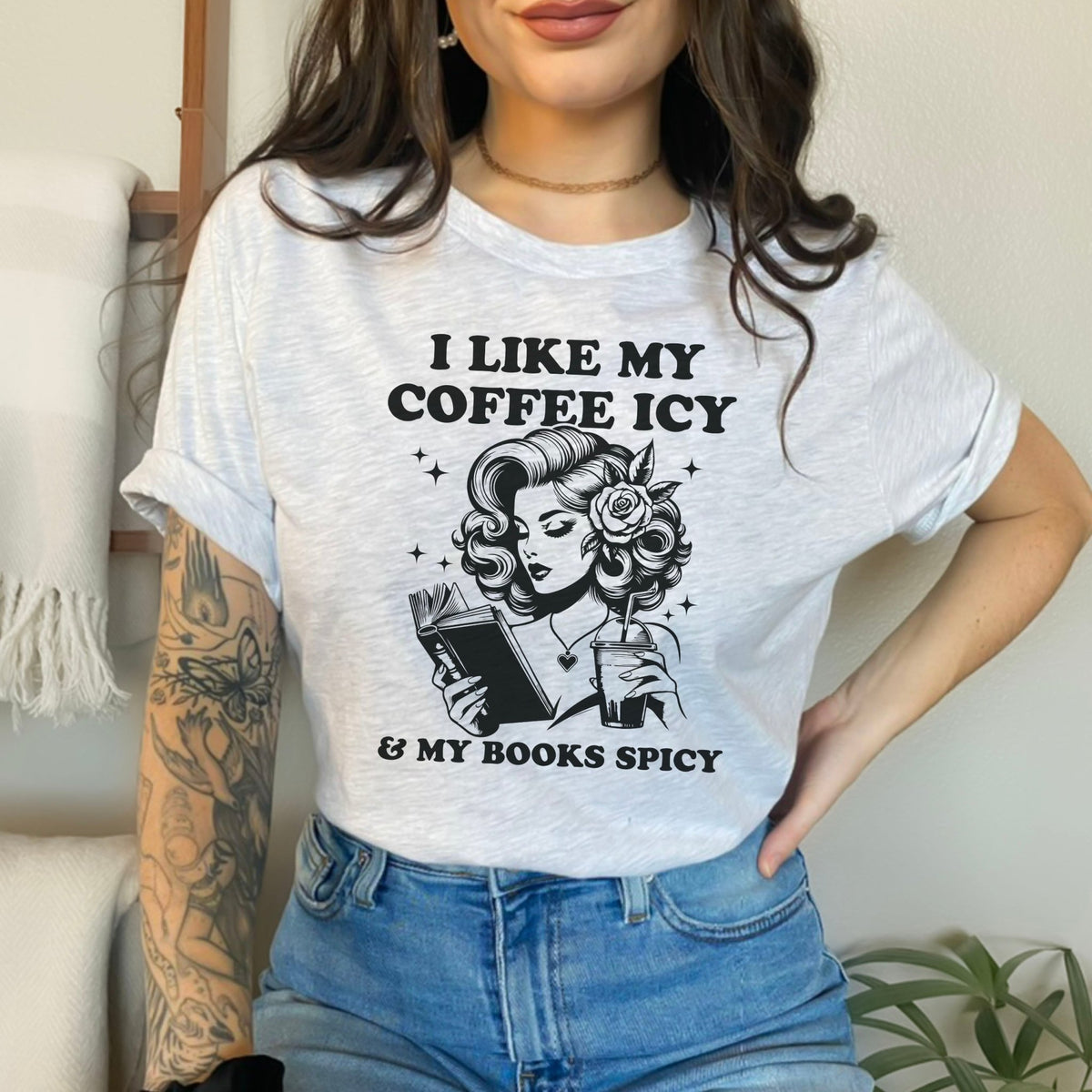 I Like My Coffee Icy And My Books Spicy Gildan Softstyle Shirt - Starry Skies Austin
