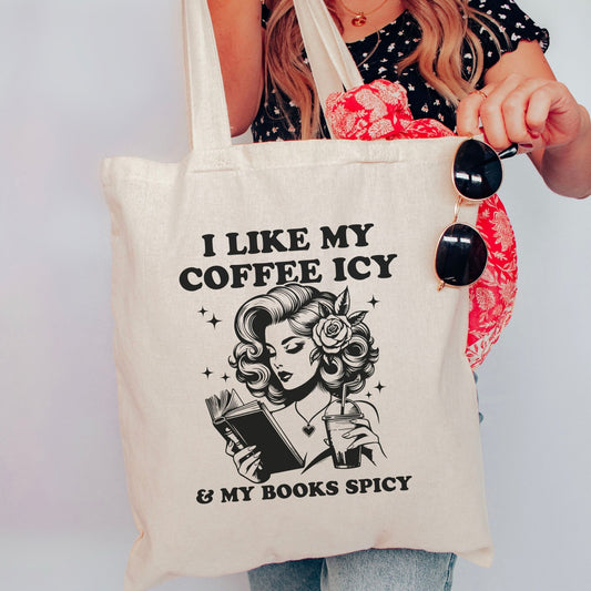 I Like My Coffee Icy & My Books Spicy Canvas Tote Bag - Starry Skies Austin