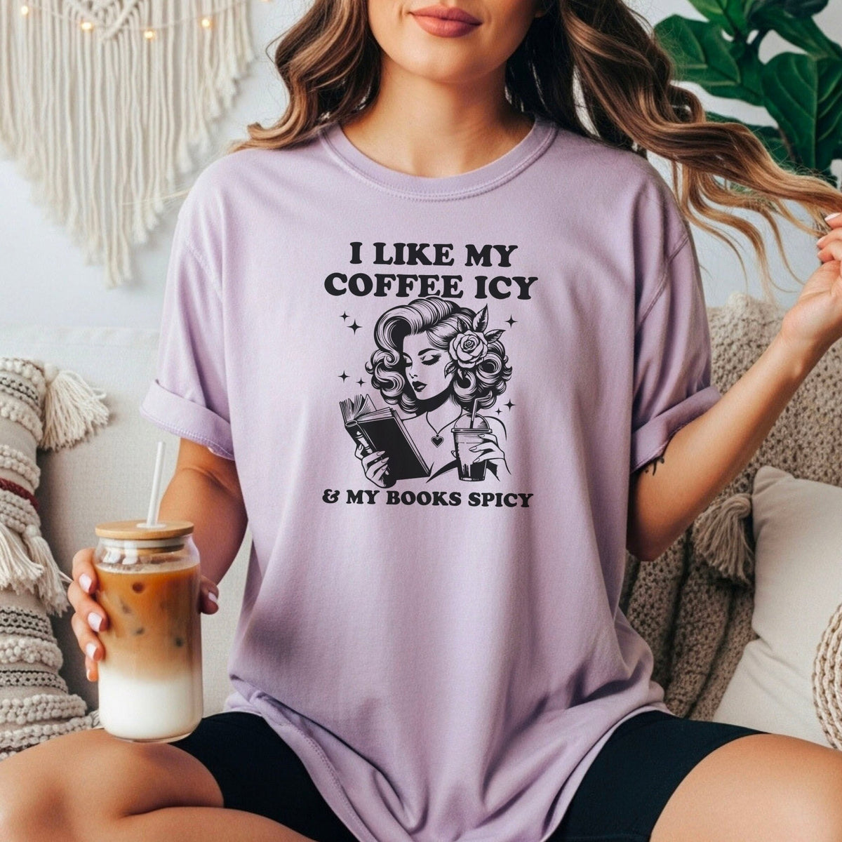 I Like My Coffee Icy & My Books Spicy Heavyweight Comfort Colors Shirt - Starry Skies Austin