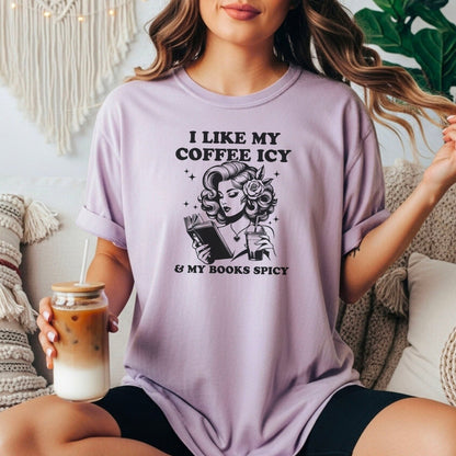 I Like My Coffee Icy & My Books Spicy Heavyweight Comfort Colors Shirt - Starry Skies Austin