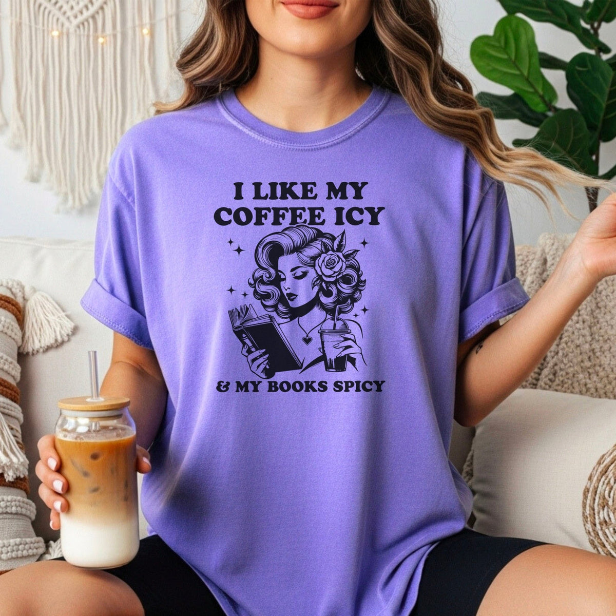I Like My Coffee Icy & My Books Spicy Heavyweight Comfort Colors Shirt - Starry Skies Austin