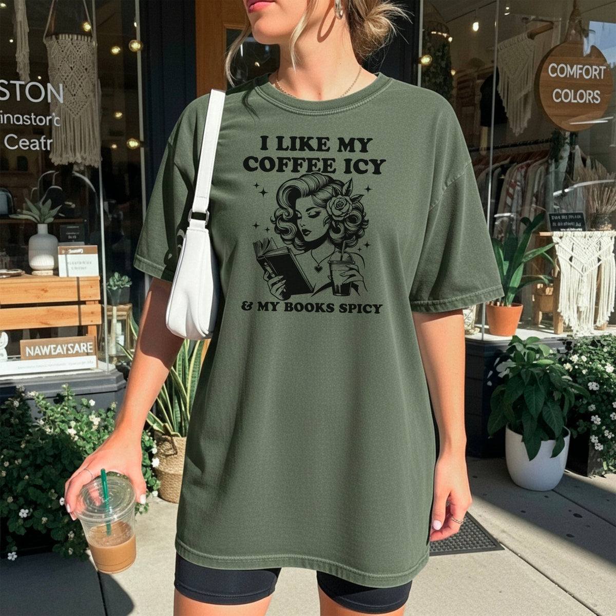 I Like My Coffee Icy & My Books Spicy Heavyweight Comfort Colors Shirt - Starry Skies Austin