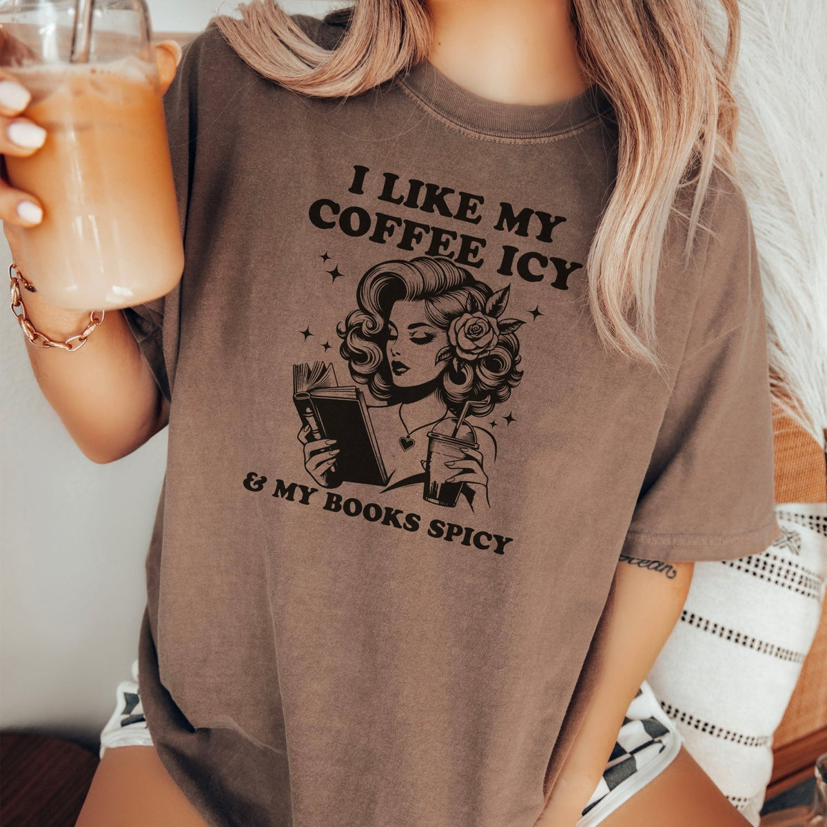 I Like My Coffee Icy & My Books Spicy Heavyweight Comfort Colors Shirt - Starry Skies Austin