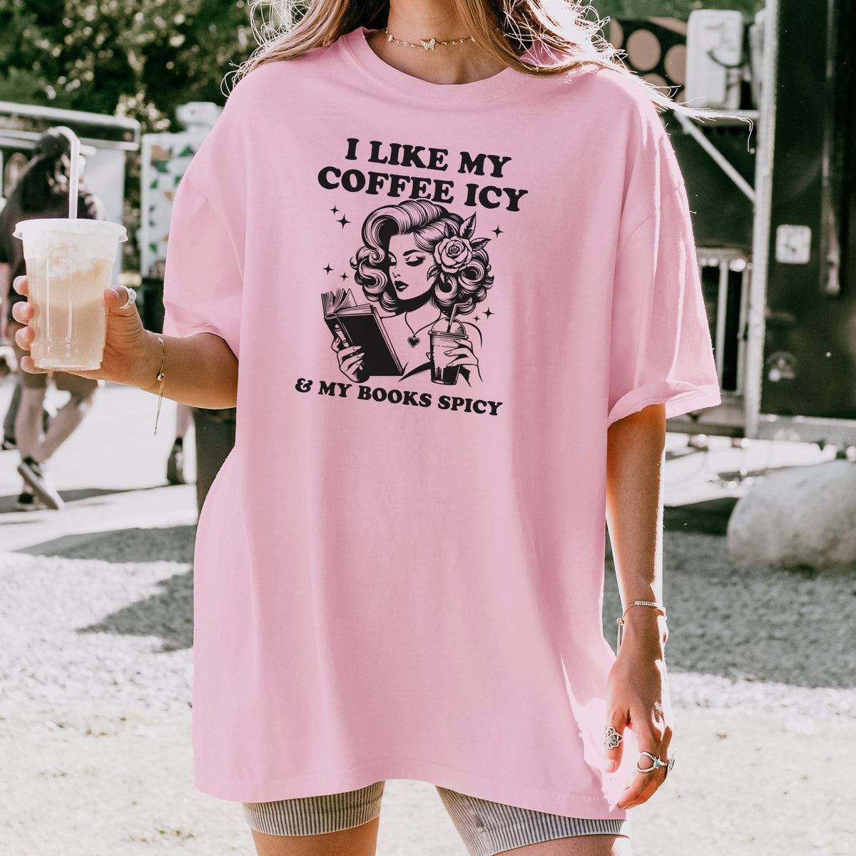 I Like My Coffee Icy & My Books Spicy Heavyweight Comfort Colors Shirt - Starry Skies Austin