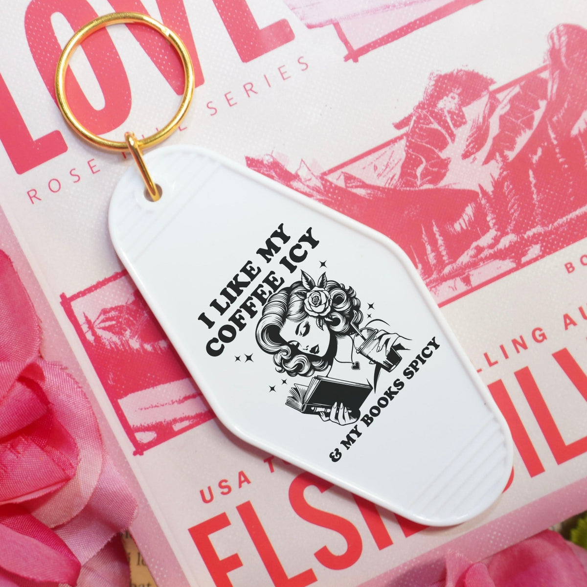 I Like My Coffee Icy & My Books Spicy Retro Motel Keychain - Starry Skies Austin