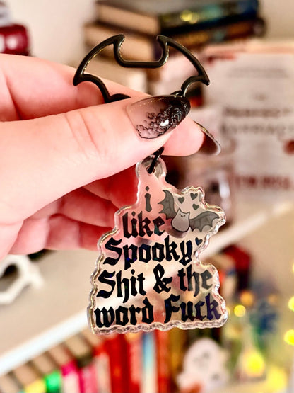 I Like Spooky Shit and the Word Fuck Batwing Keychain - Starry Skies Austin