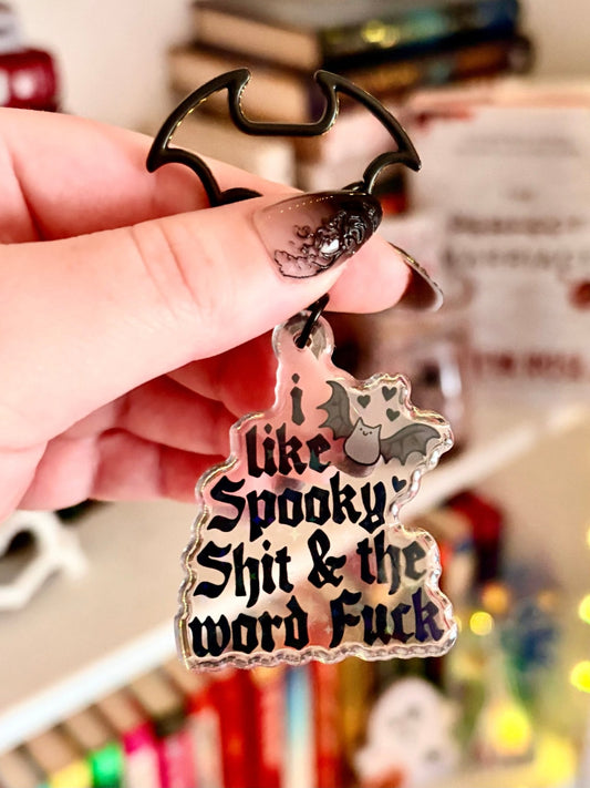 I Like Spooky Shit and the Word Fuck Batwing Keychain - Starry Skies Austin