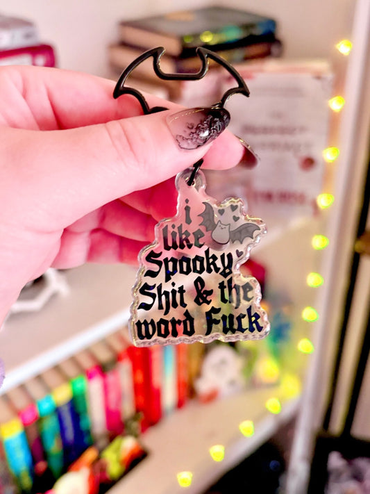 I Like Spooky Shit and the Word Fuck Batwing Keychain - Starry Skies Austin