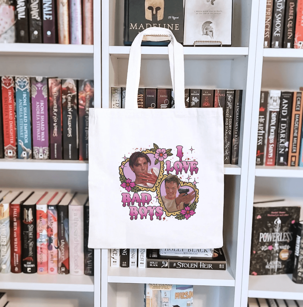 I Love Bad Boys Scream Inspired Sublimated Canvas Tote Bag - Starry Skies Austin