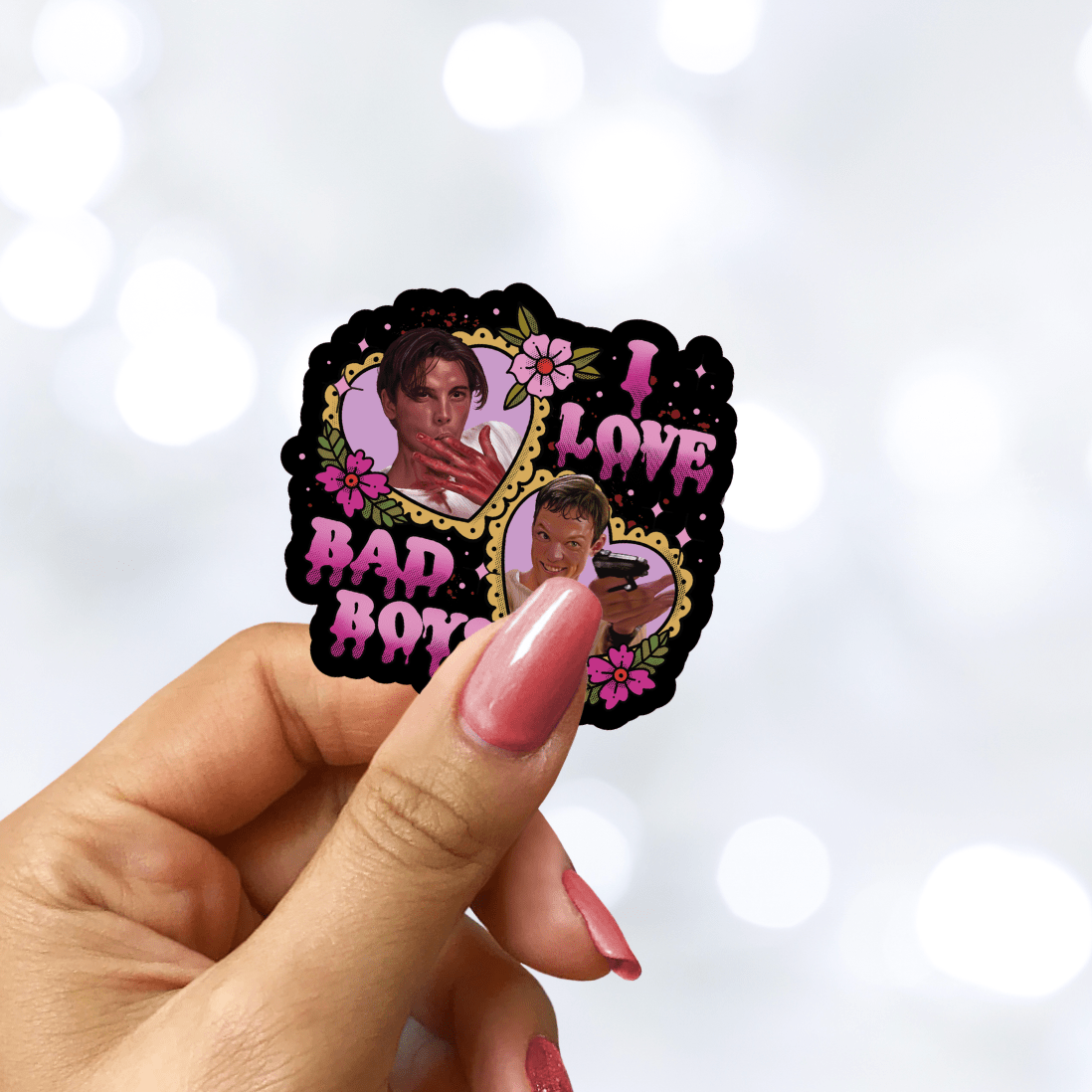 I Love Bad Boys Scream Star Sparkle Sticker - Starry Skies Austin