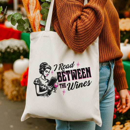 I Read Between The Wines Canvas Tote Bag - Starry Skies Austin