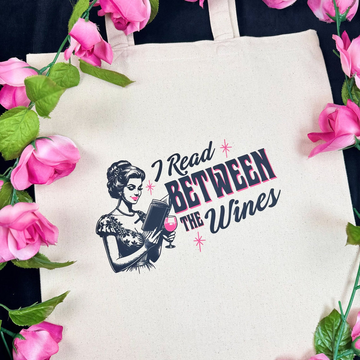 I Read Between The Wines Canvas Tote Bag - Starry Skies Austin