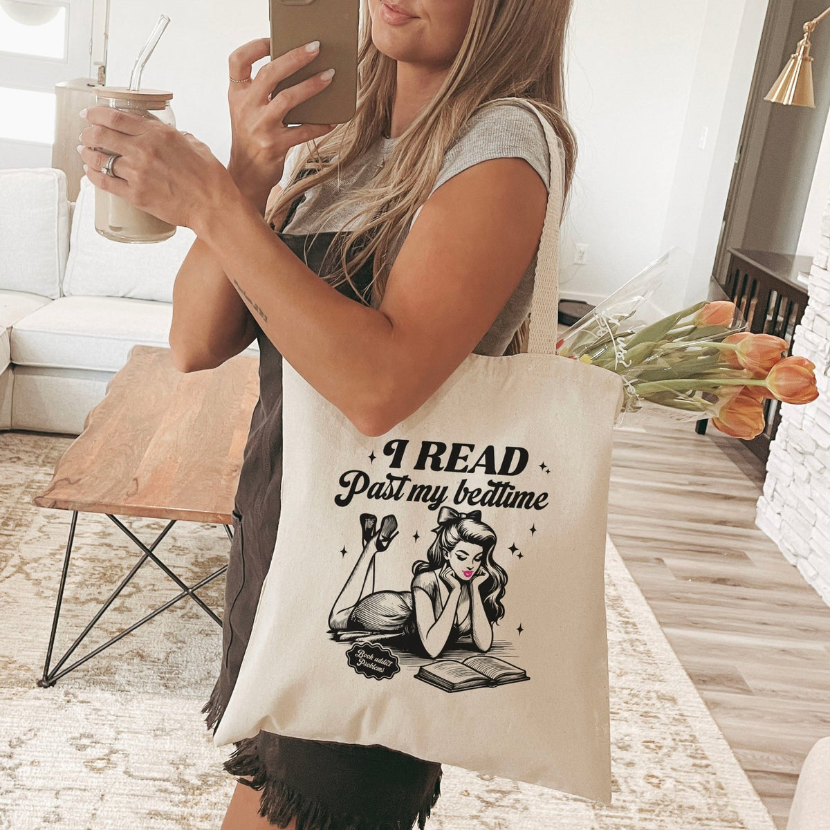 I Read Past My Bedtime Canvas Tote Bag - Starry Skies Austin