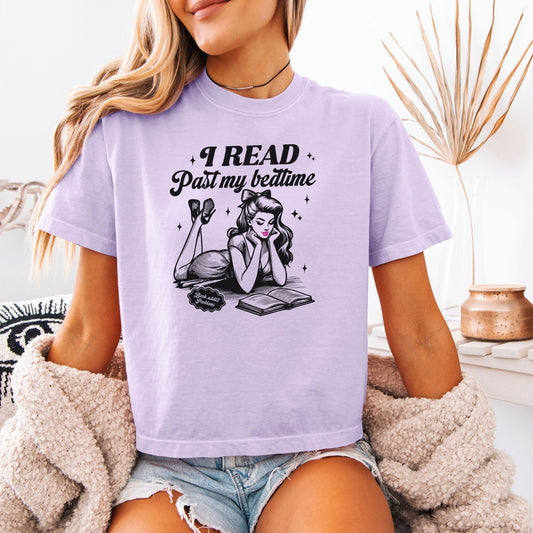 I Read Past My Bedtime Heavyweight Comfort Colors Boxy Cropped Shirt - Starry Skies Austin