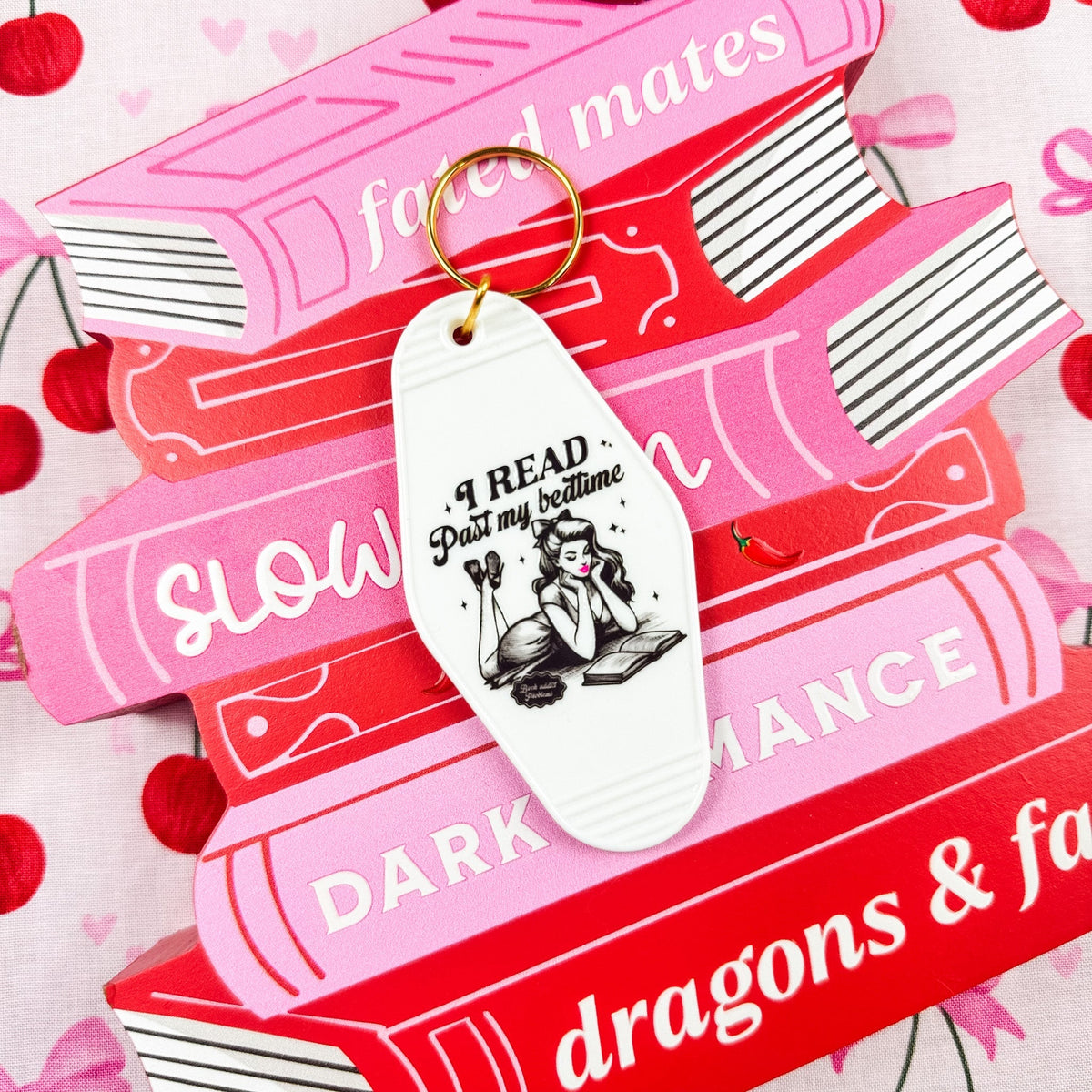 I Read Past My Bedtime Retro Motel Keychain - Starry Skies Austin