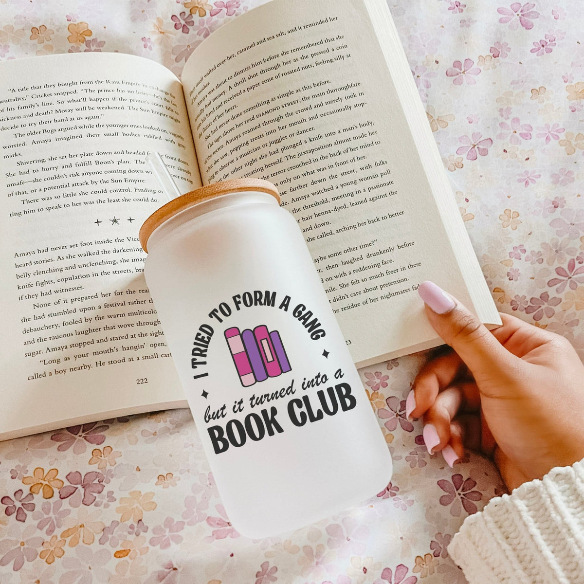 I Tried To Form A Gang But It Turned Into a Book Club Frosted Glass Cup with Bamboo Lid & Straw - Starry Skies Austin