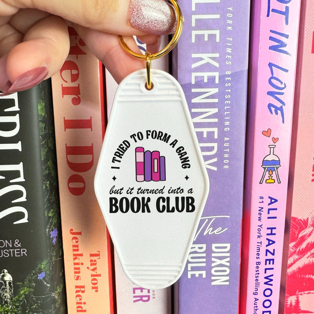 I Tried to Form a Gang But It Turned Into a Book Club Retro Motel Keychain - Starry Skies Austin