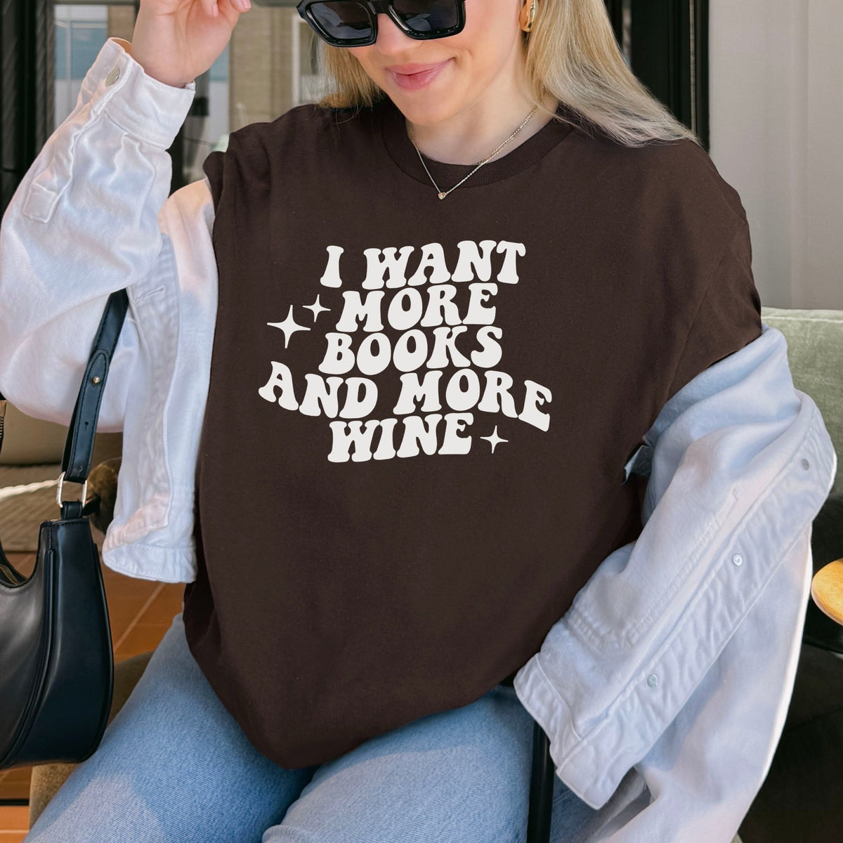 I Want More Books And More Wine Gildan Softstyle Shirt - Starry Skies Austin