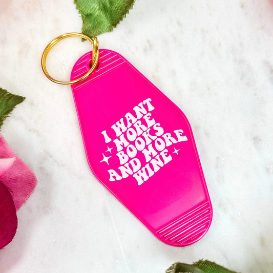 I Want More Books And More Wine Retro Motel Keychain - Starry Skies Austin