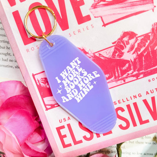 I Want More Books And More Wine Retro Motel Keychain - Starry Skies Austin