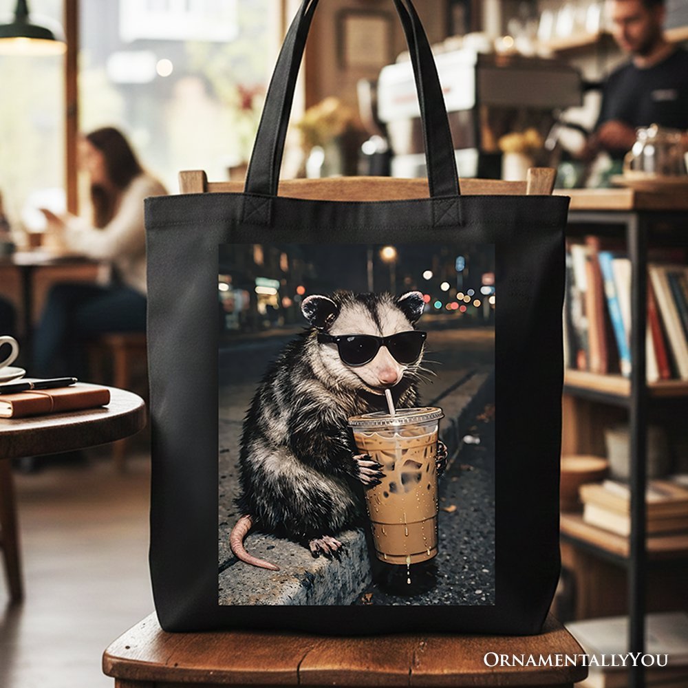 Iced Coffee Opossum Tote Bag, Funny Animal Meme Gift Shopper - Starry Skies Austin
