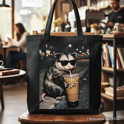 Iced Coffee Opossum Tote Bag, Funny Animal Meme Gift Shopper - Starry Skies Austin