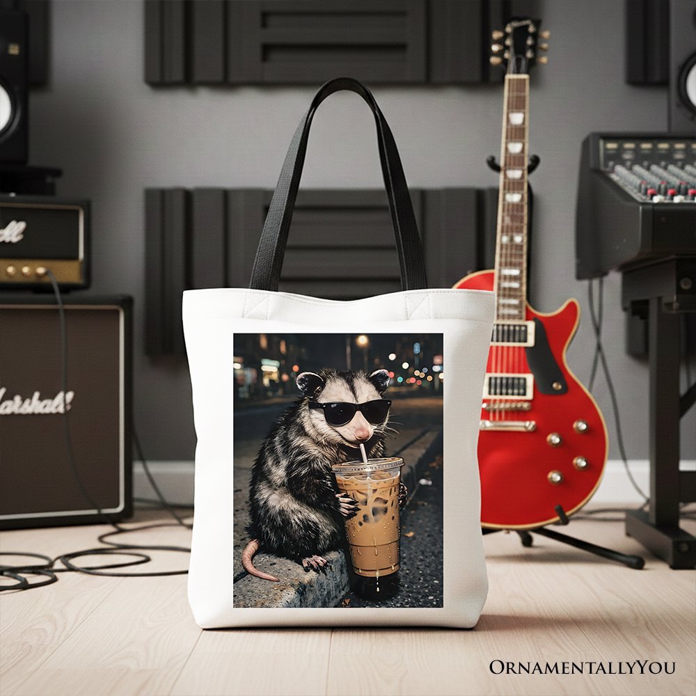 Iced Coffee Opossum Tote Bag, Funny Animal Meme Gift Shopper - Starry Skies Austin