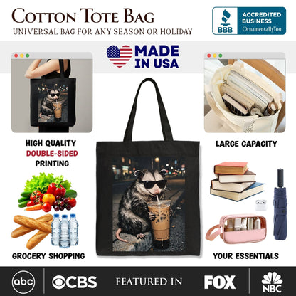 Iced Coffee Opossum Tote Bag, Funny Animal Meme Gift Shopper - Starry Skies Austin