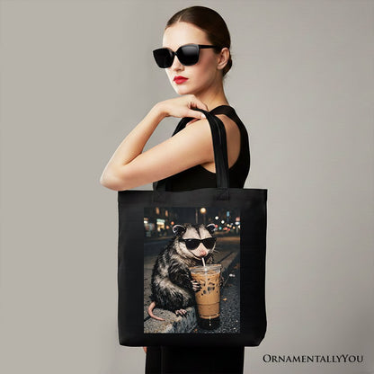 Iced Coffee Opossum Tote Bag, Funny Animal Meme Gift Shopper - Starry Skies Austin